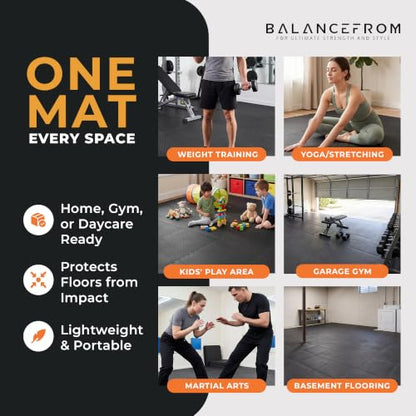 BalanceFrom Puzzle Exercise Mat 1/2-inch Thick, EVA Interlocking Foam Floor - color: Black, style: 1/2” Thick, 144 Square Feet