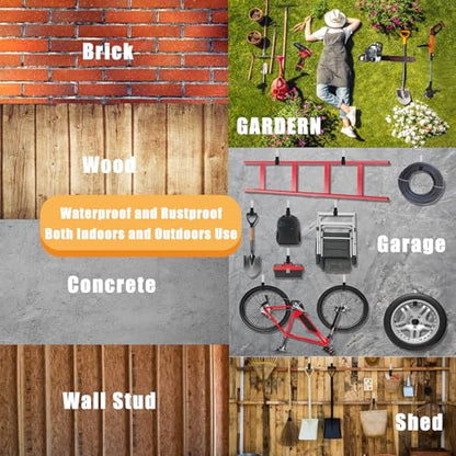 Heavy Duty Utility Hooks for Wall Mount, Garage Wall Hooks, Multi-Use Hose, Bike, Ladder, Chainsaw & Leaf Blower Hanger - 2 Medium (2 M) | Bike Hanger and Hose Holder in Zinc-Coated Steel; 50 lb Capacity, Black PVC Grip, for Shed, Attic or Outdoor Storage