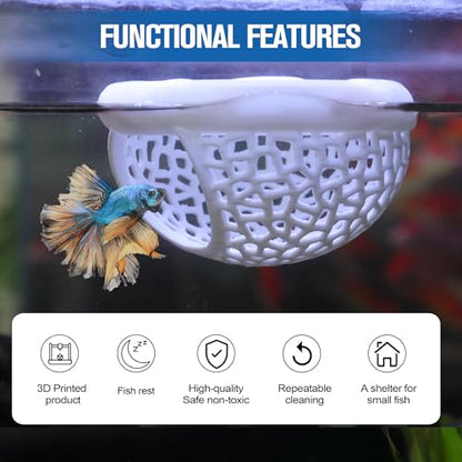 White Floating Betta Hide & Shrimp Cave Aquarium Hammock, Feeding Ring & Resting Spot for Betta Fish, Shrimp & Small Fish (S) - Plastic Material - color: White, size: Small
