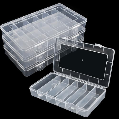 4 pcs 6 Grids Tackle Box Organizer, Clear Plastic Fishing Tackle Storage Box, Visible Bead Storage Containers, Utility Organizer Container Case for Crafts Beads Earrings Screws Nail Pins