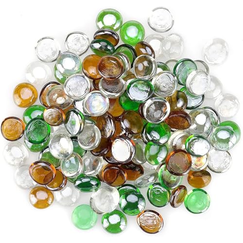 OnlyFire Fire Pit Glass Rocks 10 lbs, High Luster Fire Glass Beads 1/2 Inch, Tempered Glass Marbles for Propane/Natural Gas Fire Pit, Fireplace, Multicolor & Blends Available - color: Emerald Green+Crystal Ice+Caramel