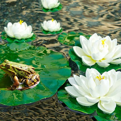 12pcs Floating Foam Lotus Flowers with Lily Pads, Artificial Pond Plants Ornaments for Pool Aquarium Water Decoration, White