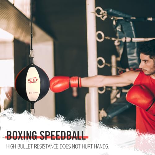 Flex Double End Punching Bag and Extra Adjustable Bungee Cords Bundle - Complete Home & Gym Exercise Equipment Set for Men & Women