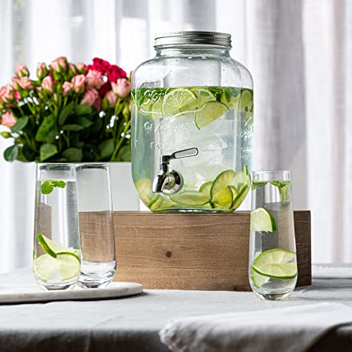 Le’raze 1 Gallon Glass Water Dispenser with Stainless Steel Spigot + Marker & Chalkboard, & Ice Cylinder - 100% Leakproof Beverage Mason Jar Drink Dispenser Gallon Jug - Laundry Detergent Holder.