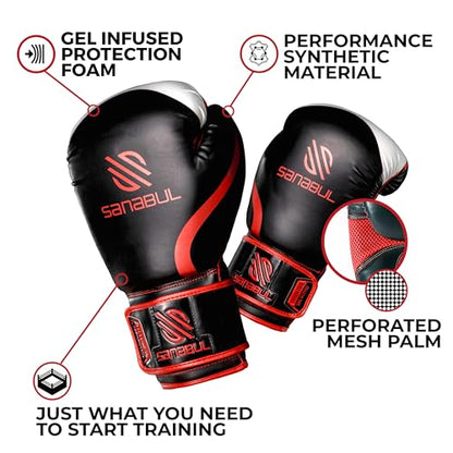 Sanabul Essential Gel Boxing Gloves for Men & Women, Kickboxing MMA, Muay Thai Gloves and Heavy Bag Training Punching & Sparring - color: Black/Red, size: 8 oz