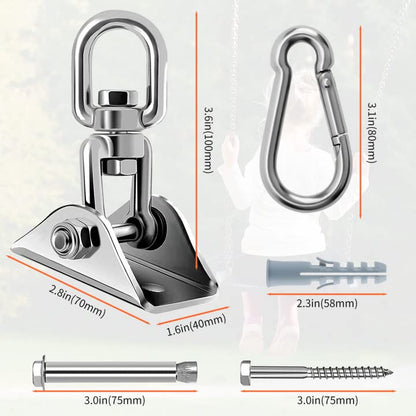 Morzejar 360 Rotating Hammock Hanging Kit - Heavy Duty Stainless Steel 1000 lb Loading Hammock Hooks for Trapeze, Yoga, Boxing Bag, Hammock Chair, Porch - style: Swing Hook