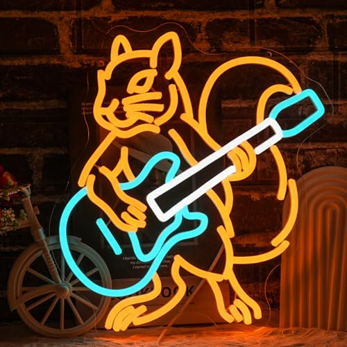 Squirrel Guitar Neon Sign for Wall Decor Beer Bar Guitar Neon Light, USB Powered Orange Squirrel Music Led Light Sign for Bar Live Music,Man Cave,Home, Party,Office, Bedroom - style: Squirrel Guitar