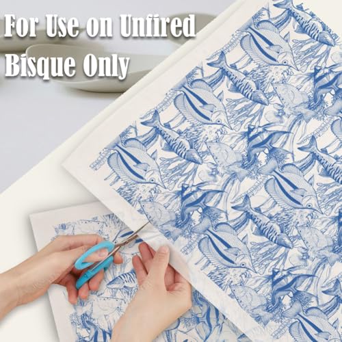 SUPERDANT 5PCS Tropical Fish Underglaze Paper Transfer Ocean Animal Transfer Papers for Clay Ceramic Porcelain Under Glaze Transfers for Pottery Enamel Decals Blue Decal Handcrafted Gifts - style: Tropical Fish