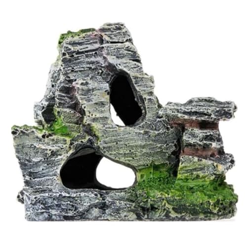 Artificial Moss Rock Aquarium Stone Cave – Resin Fish Tank Decor for Hiding and Landscaping, Small Mountain Terrain Ornament, Natural-Looking Habitat for Fish, Shrimp, and Reptiles, Decoration