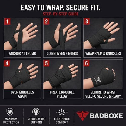 TWISTER FIGHT WEAR Boxing Hand Wraps 180" (4.5 Meter) – Premium Cotton-Polyester Blend with Thumb Loop and Hook & Loop Closure for Boxing, MMA, Muay Thai & Kickboxing - color: Black (2 Pair)