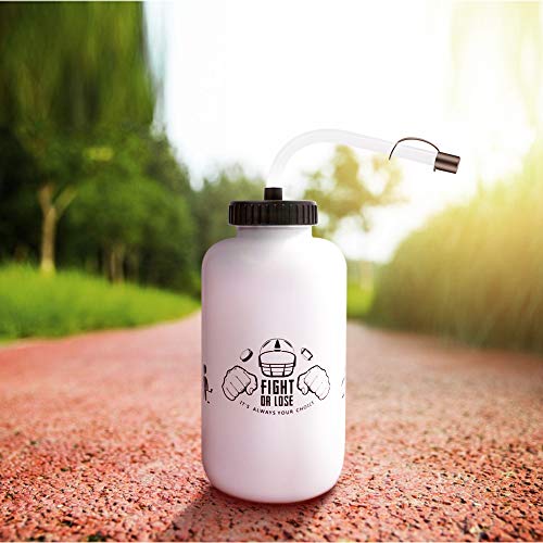 Hockey Water Bottles with Long Straw, Fit for Football Lacrosse Gym Sport, Plastic Squeezable Leakproof BPA Free, No Strange Smell, Easy to Clean, 1 Liter 32 oz (3 Straw Caps) (white) - color: white