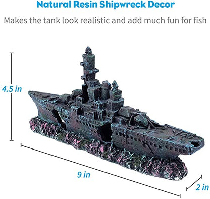 Uniclife Aquarium Shipwreck Decoration Resin Sunken Ship Decor Ornament for Small Betta Fish Tank