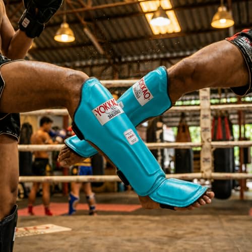 YOKKAO Matrix Muay Thai Kickboxing MMA Shin Guards with Knee Guards - color: Tiffany, size: Medium
