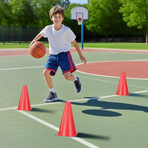 24pcs Cones 9 Inch Soccer Cones and Plastic Traffic Cones, Durable Cones for Sports Training, Ideal for Soccer, Basketball, Football, Skating, and Agility Drills Practice - color: red