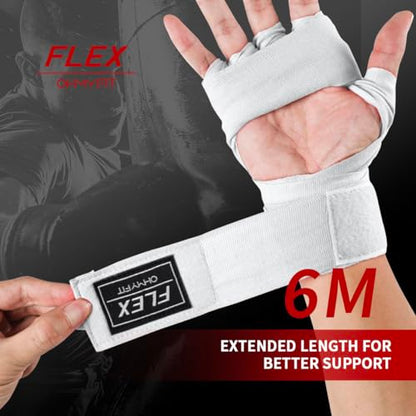 Flex Boxing Hand Wraps - 236 Inch/6M Extra Long for Premium Protection and Ultimate Performance - color: White