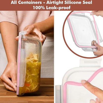 Razab 4 PC 1860ml / 63 Oz / 8 Cups Large Glass Food Storage Containers with Lids - Glass Meal Prep Containers for Roasting & Storing Leftover, Lunch Container with Lids, Microwave & Oven Safe - color: Pink