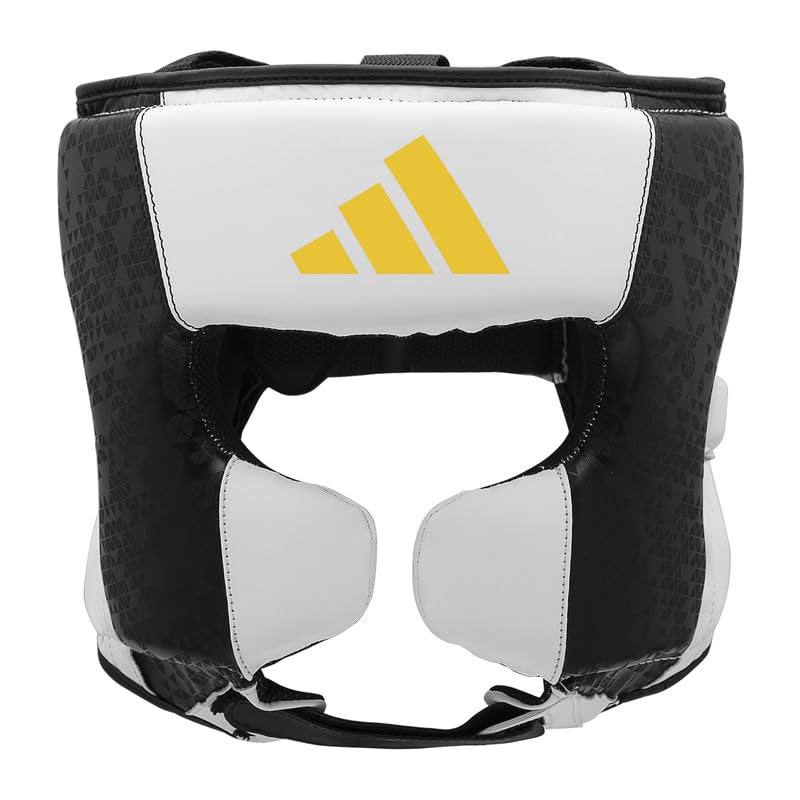 Adidas x Anderson Silva Head Guard - Premium PU Outer Shell, Multi-Density Foam Padding, CE Tested and Approved for Safety, Adjustable Velcro Straps for a - color: White/Black/Yellow/Camo