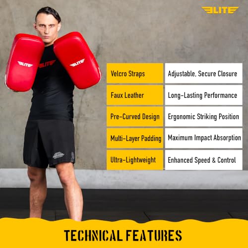 Elite Sports Pre-Curved Muay Thai Kickboxing Training Pad for Kickboxing,MMA,Taekwondo,Karate. Ideal for Punches,Knees, and Kicks in Martial Arts Training (ONE PAD ONLY) - color: Solid Red