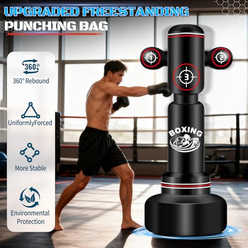 Heavy Punching Bag for Adults Teens, Standing Boxing Bag with Gloves - color: Red