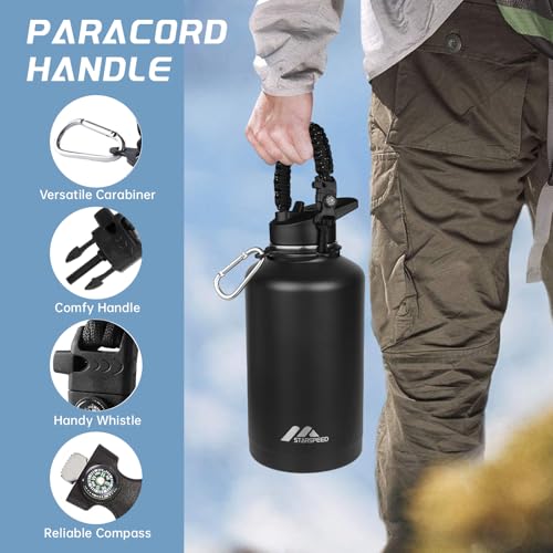 StarSpeed 64oz Insulated Water Bottle with Straws & 2 Lids,Black - color: Black, size: 64 Ounces