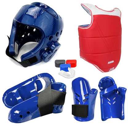 AAMA Custom Foam Sparring Gear Set - Foam Headgear, Olympic Style Chest Guard, Foam Punch and Kick - color: BLUE