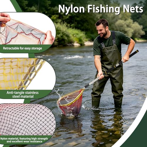 Fishing Nets, 58-94" Fishing Landing Net Telescoping for Riverbank Fishing Shrimp catching and Debris Removal Fishing Net Foldable