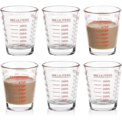 Shot Glasses Measuring Cup Set 6 Pack Espresso Shot Glasses Liquid Heavy Glass 26-Incremental Measurement 1 OZ,2 TBS,6 TSP,30 ML Kitchen Tools (Red) - color: 6 Pack-Red
