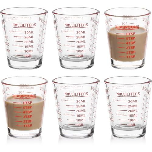 Shot Glasses Measuring Cup Set 6 Pack Espresso Shot Glasses Liquid Heavy Glass 26-Incremental Measurement 1 OZ,2 TBS,6 TSP,30 ML Kitchen Tools (Red) - color: 6 Pack-Red