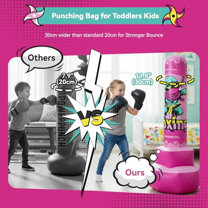 67inch Punching Bag for Kids, Inflatable Kids Boxing Set with Gloves, Fast Rebound Punching Bag for Practicing Karate, Taekwondo, MMA, Christmas/Birthday Gift for Boys Girls, Ages 6-14 - color: Pink