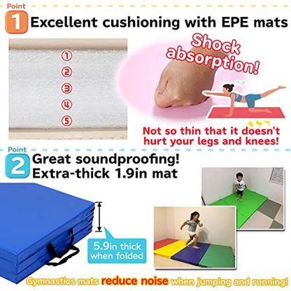 KaRaDaStyle Gymnastics Mat Folding Stretch Mats 71"x24"x2" Exercise Muscle Training Children Play Horizontal Bar Mat Yoga Sports Soundproof Home Use - color: AquaBlue