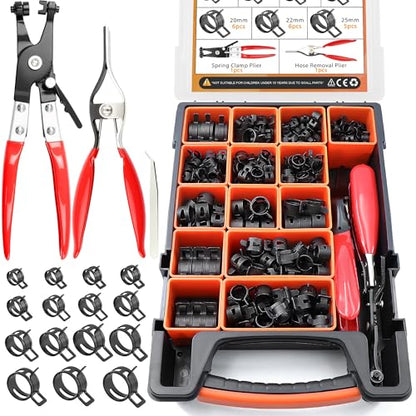 352Pcs 6-25mm Spring Band Hose Clamps Kit with 2Pcs Hose Clamp Pliers for Automotive,Marine,Gardening