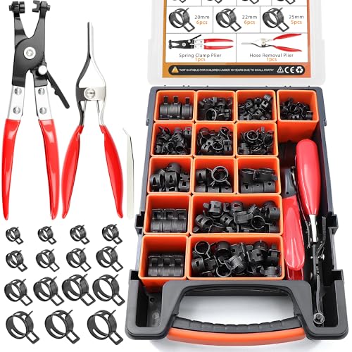 352Pcs 6-25mm Spring Band Hose Clamps Kit with 2Pcs Hose Clamp Pliers for Automotive,Marine,Gardening