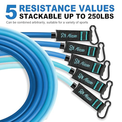 HPYGN Resistance Bands with Handles, 150 lb Exercise Bands for Home Workout - color: blue, style: 250LBS