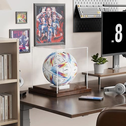 VGMiu Soccer Ball Display Case with Wood Base Clear Acrylic Soccer Case - size: Soccer Case