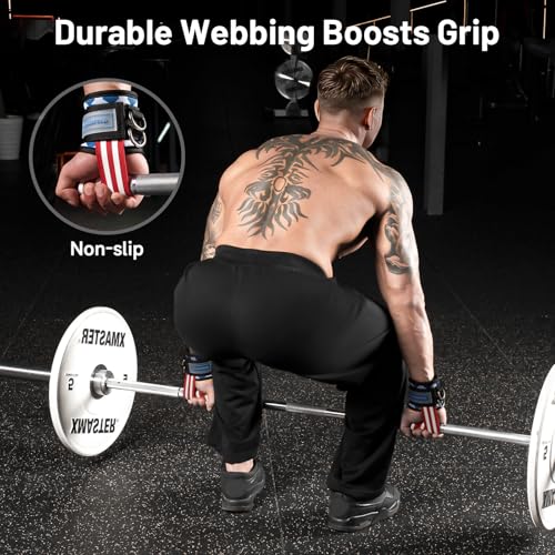 MANUEKLEAR 2 Size Gym Lifting Straps with D Rings for Cable Machine - color: Blue Star