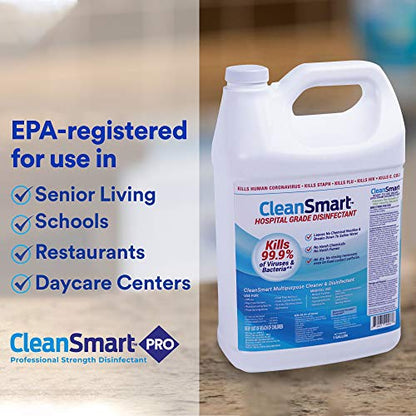 CleanSmart Hospital Disinfectant, Hypochlorous Acid Technology, 1 Gallon | Kills 99.9% of Viruses and Bacteria, EPA Registered, Professional Strength Sanitizer for Businesses, Schools, and Restaurants - size: 128 Fl Oz (Pack of 1)