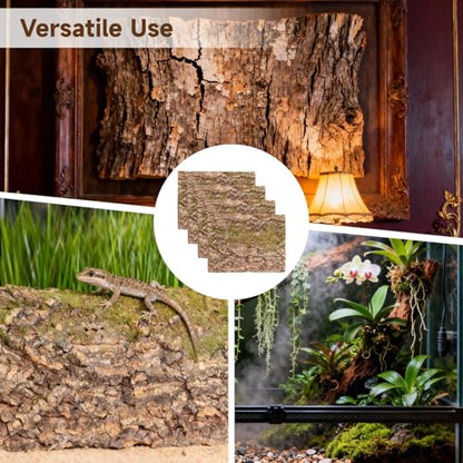 4 Pcs Cork Terrarium Background, 15.7 x 11.8 in Reptile Cork Bark Mat, Natural Cork Bark Climbing Sheet, Cut to Fit Bark Backdrop Wall Decor for Aquarium, Vivarium, Reptile Habitat