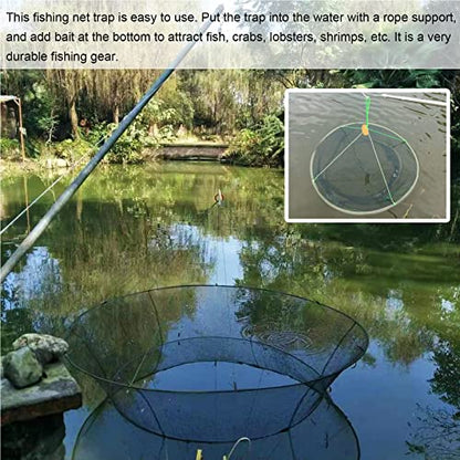 Portable Folded Fishing Net, Crab Net Fish Net with Fishing Rope, Hand Casting Cage Crab Net, Foldable Fishing Mesh Trap for,Minnows,Lobster,Crawfish, Shrimp etc. - size: 31.5 inches (80 cm)