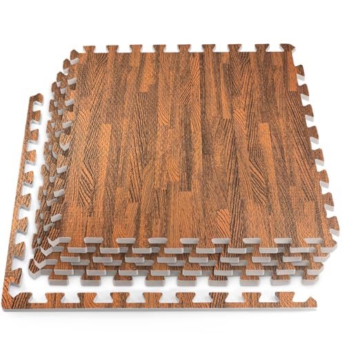 HomeCube USA 3/8 Inch Thick Interlocking Wood Grain Foam Floor Tiles for Home, Office, Workout Equipment Space, Commercial Areas, Anti-Fatigue Flooring Padding 24x24 in., Dark Oak, 16 SQ Ft - 4 Tiles - color: Dark Oak, size: 16 Sq Ft (4 Tiles)