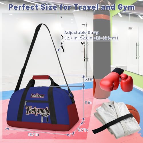 Custom Name Taekwondo Karate Duffle Bag for kids Boy Girls - Personalized Martial Arts Gear Bag, Water-Resistant Sparring Equipment Bag, Taekwondo Navy Red - color: Taekwondo Navy Red