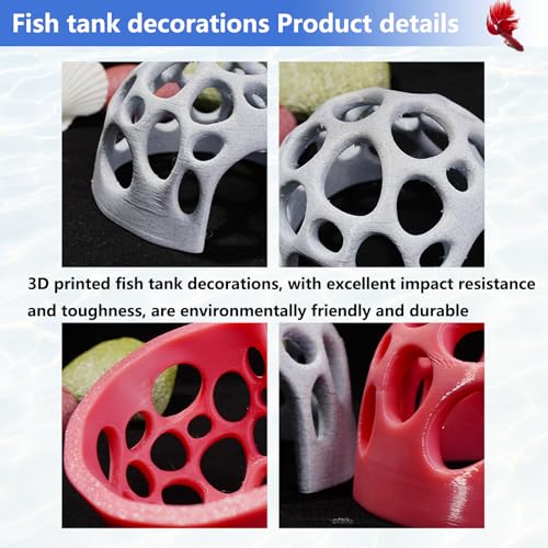 3D Printed Aquarium Decor,Fish Hideout for Beta Fish, Medium & Small Fish House Decorations (Grey)