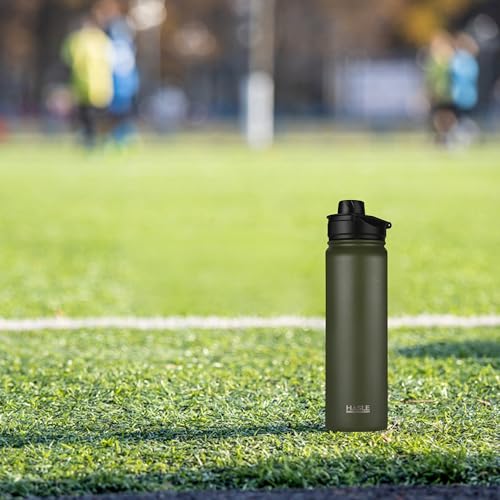 HASLE OUTFITTERS Insulated Water Bottle 22 oz Double Wall Stainless Steel Water Bottle Wide Mouth with Straw Lid & Spout Lid Keeps Cold or Hot(Army Green,1) - color: Army Green, size: 22 Ounces
