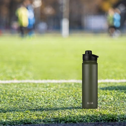 HASLE OUTFITTERS Insulated Water Bottle 22 oz Double Wall Stainless Steel Water Bottle Wide Mouth with Straw Lid & Spout Lid Keeps Cold or Hot(Army Green,1) - color: Army Green, size: 22 Ounces