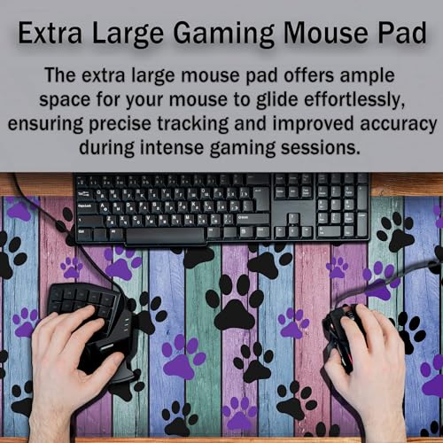 Gaming Mouse Pad Black and Purple, Big Mouse Pads Computer Desk Mat, Work Table Mat Non-Slip Rubber Base Waterproof with Stitched Edges, 35.4 X 15.7 inch for Work/Game/Office/Home Dog Paw - color: Dog Paw