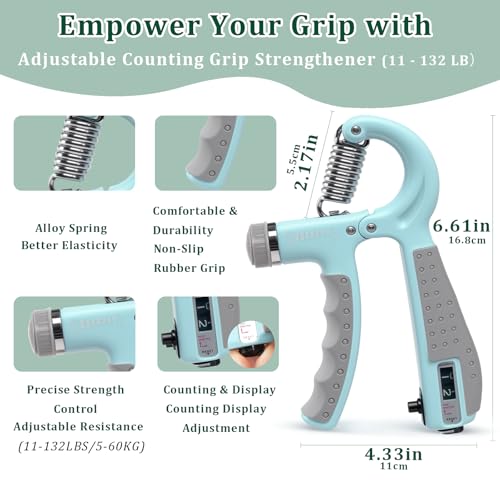 CYFIE Grip Strength Trainer Kit Adjustable 10-132Lbs Hand Exerciser Counter - color: Green