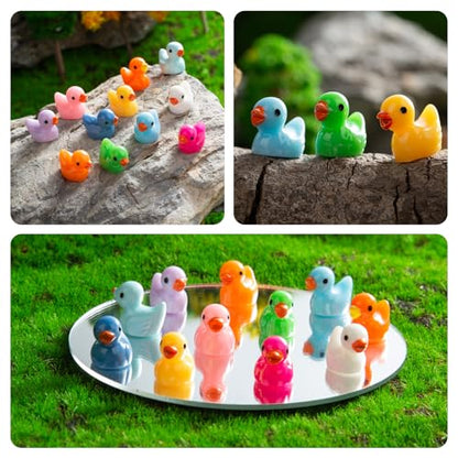 220 Pieces Mini Resin Duck Miniature Figures Micro Fairy Garden Landscape Aquarium Hide and Seek Prank Dollhouse Ornament Potted Plants Cake Decoration DIY Slime Craft Charms for Party Toys