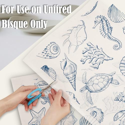 SUPERDANT 5PCS Marine Life Underglaze Paper Transfer Scallops Seahorses Turtles Transfer Paper for Clay Ceramic Porcelain Under Glaze Transfers for Pottery Enamel Decals Papers Handcrafted Gifts - style: Marine Life
