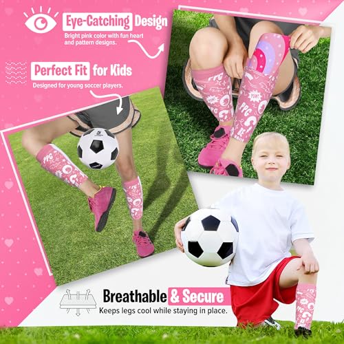 Kids Soccer Shin Guards with Shin Gaurd Sleeves 3-10+ Yrs - color: PPG - Pink, size: Medium [9 - 10 Yrs]