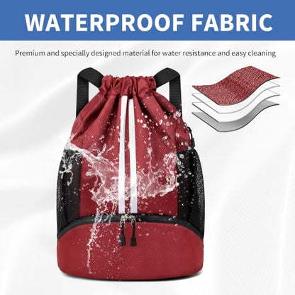 JELUTAR Drawstring Backpack Gym Bag with Shoes Compartment, Burgundy - color: Burgundy, size: Medium