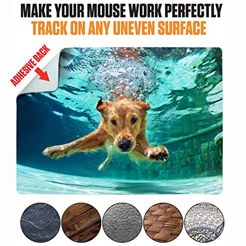 Mouse Pad Adhesive Bottom - Sticks to Any Surface - Portable - Webcam Covers and Screen Cleaner Included (Dog Dive) - color: DOG DIVE